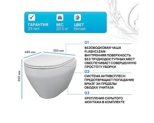 Унитаз AM.PM Spirit FlashClean C701700WH подвесной без сиденья
