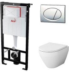 Комплект унитаза AM.PM Spirit FlashClean C701700WH+C707857WH с инсталляцией Alcaplast Sadromodul AM101/1120+M71 с сиденьем Микролифт и клавишей смыва Хром