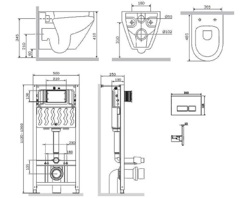 Комплект унитаза с инсталляцией AM.PM Spirit V2.0 FlashClean IS47051.701700 с сиденьем Микролифт и клавишей смыва Хром