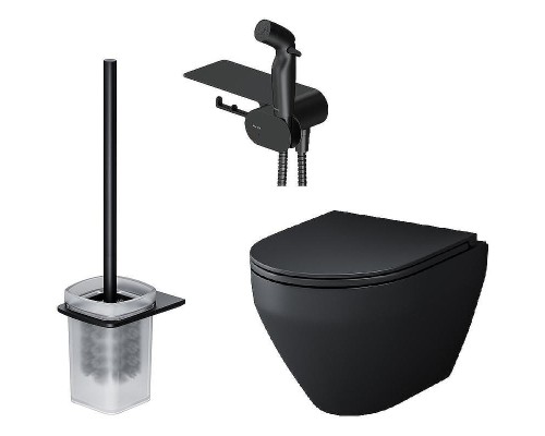 Унитаз AM.PM Spirit V2.0 FlashClean CK70H1103B подвесной с гигиеническим душем и ершиком цвет Черный матовый с сиденьем Микролифт
