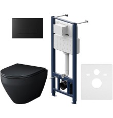Комплект унитаза с инсталляцией AM.PM Spirit V2.0 FlashClean IS47038.701700MB Черный матовый с сиденьем Микролифт и Черной матовой клавишей смыва