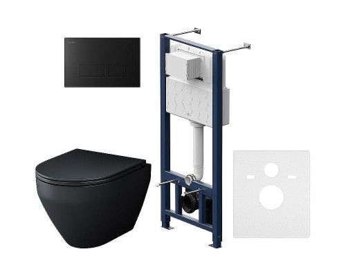 Комплект унитаза с инсталляцией AM.PM Spirit V2.0 FlashClean IS47038.701700MB Черный матовый с сиденьем Микролифт и Черной матовой клавишей смыва