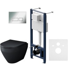Комплект унитаза с инсталляцией AM.PM Spirit V2.0 FlashClean IS47051.701700MB Черный матовый с сиденьем Микролифт и клавишей смыва Хром глянцевый