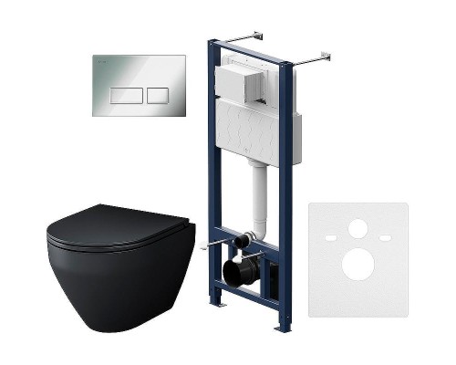 Комплект унитаза с инсталляцией AM.PM Spirit V2.0 FlashClean IS47051.701700MB Черный матовый с сиденьем Микролифт и клавишей смыва Хром глянцевый