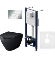 Комплект унитаза с инсталляцией AM.PM Spirit V2.0 FlashClean IS49051.701700MB Черный матовый с сиденьем Микролифт и клавишей смыва Хром глянцевый