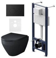 Комплект унитаза с инсталляцией AM.PM Spirit V2.0 FlashClean IS49038.701700MB Черный матовый с сиденьем Микролифт и Черной матовой клавишей смыва