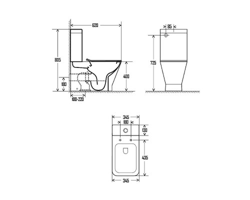 Унитаз компакт AQUAme AQM1005PRO цвет Белый глянец без бачка с сиденьем Микролифт