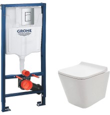 Комплект унитаза AQUAme AQM2004 с инсталляцией Grohe Rapid SL 38772001 с сиденьем Микролифт и клавишей смыва Хром