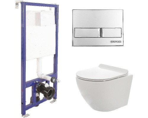 Комплект унитаза AQUAme AQM2002 с инсталляцией Berges Novum L3 040213 с сиденьем Микролифт и клавишей смыва Хром
