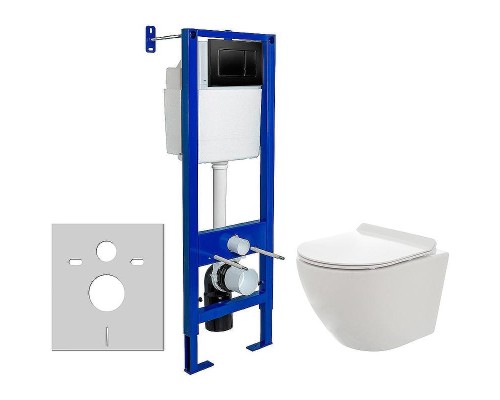 Комплект унитаза AQUAme AQM2002 с инсталляцией Berges Atom 410 040332 с сиденьем Микролифт и Черной матовой клавишей смыва