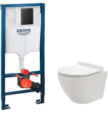 Комплект унитаза AQUAme AQM2002 с инсталляцией Grohe Rapid SL 38811KF0 с сиденьем Микролифт и Черной матовой клавишей смыва