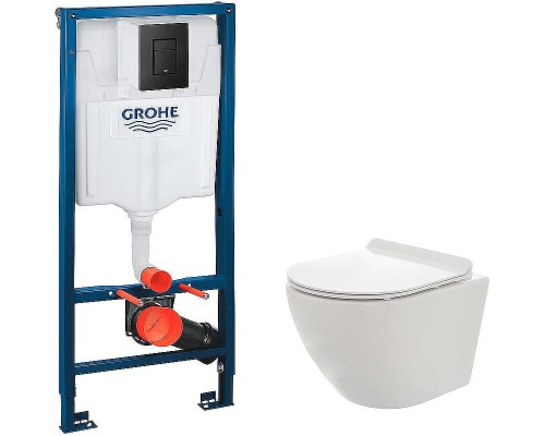 Комплект унитаза AQUAme AQM2002 с инсталляцией Grohe Rapid SL 38811KF0 с сиденьем Микролифт и Черной матовой клавишей смыва