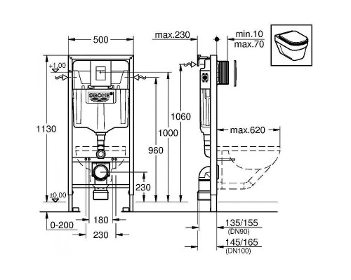 Комплект унитаза AQUAme AQM2002 с инсталляцией Grohe Rapid SL 38811KF0 с сиденьем Микролифт и Черной матовой клавишей смыва