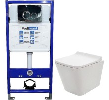 Комплект унитаза AQUAme AQM2004 с инсталляцией WellWant Standart 50 WWISI1110B с сиденьем Микролифт и клавишей смыва Хром глянцевый