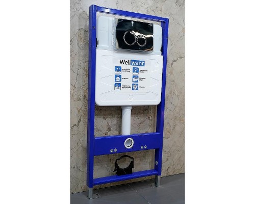 Комплект унитаза AQUAme AQM2004 с инсталляцией WellWant Standart 50 WWISI1110B с сиденьем Микролифт и клавишей смыва Хром глянцевый
