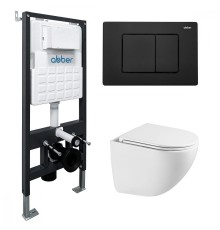 Комплект унитаза с инсталляцией Abber Bequem AC1131TC-AC0105-AC0120MB цвет Белый с сиденьем Микролифт