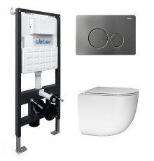 Комплект унитаза с инсталляцией Abber Bequem AC1132TC-AC0105-AC0121NG цвет Белый с сиденьем Микролифт