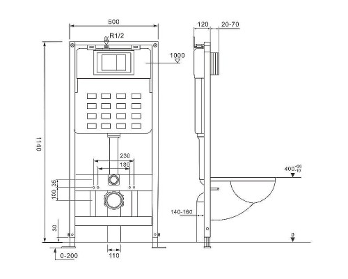 Комплект унитаза с инсталляцией Abber Bequem AC1100-AC0105-AC0121 с сиденьем Микролифт и клавишей смыва Хром