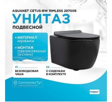 Унитаз Aquanet Cetus-BW Rimless 287008 подвесной с сиденьем Микролифт