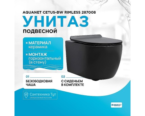 Унитаз Aquanet Cetus-BW Rimless 287008 подвесной с сиденьем Микролифт