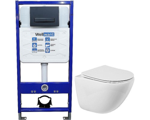 Комплект унитаза BelBagno Amanda BB051CHR+BB051SC с инсталляцией WellWant Standart 50 WWISI111BB с сиденьем Микролифт и Черной матовой клавишей смыва