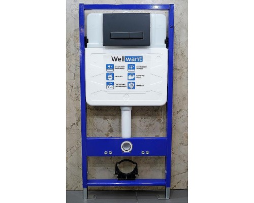 Комплект унитаза BelBagno Amanda BB051CHR+BB051SC с инсталляцией WellWant Standart 50 WWISI111BB с сиденьем Микролифт и Черной матовой клавишей смыва