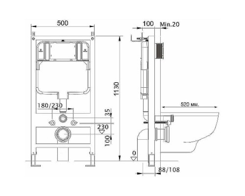 Комплект унитаза BelBagno Amanda BB051CHR+BB051SC с инсталляцией WellWant Standart 50 WWISI111BB с сиденьем Микролифт и Черной матовой клавишей смыва