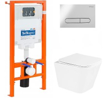 Комплект унитаза с инсталляцией BelBagno Due BB3103CHR/SC/BB002-80/BB005-PR-CHROME с сиденьем Микролифт и клавишей смыва Хром