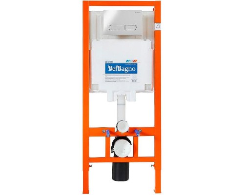 Комплект унитаза с инсталляцией BelBagno Due BB3103CHR/SC/BB002-80/BB005-PR-CHROME с сиденьем Микролифт и клавишей смыва Хром