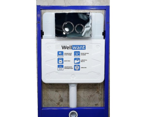 Комплект унитаза BelBagno Uno BB3105CHR/SC с инсталляцией WellWant Standart 50 WWISI1110B с сиденьем Микролифт и клавишей смыва Хром глянцевый