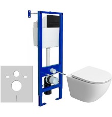 Комплект унитаза BelBagno Uno-Tor BB5177CH-TOR/SC с инсталляцией Berges Atom 410 040340 с сиденьем Микролифт и Черной матовой клавишей смыва