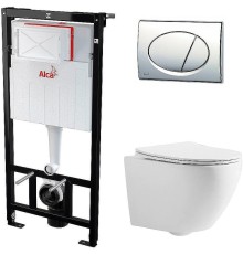 Комплект унитаза CeramaLux 2197 с инсталляцией Alcaplast Sadromodul AM101/1120-3:1 RU M71-0001 с сиденьем Микролифт и клавишей смыва Хром