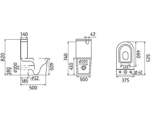 Унитаз компакт CeramaLux 2166MB Черный матовый с бачком и сиденьем Микролифт
