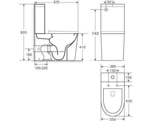 Унитаз компакт CeramaLux 2179-1MB Черный матовый с бачком и сиденьем Микролифт