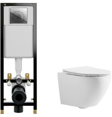 Комплект унитаза CeramaLux 2197 с инсталляцией Cersanit Black 35 S-IN-BLACK-Cg-w с сиденьем Микролифт и клавишей смыва Хром