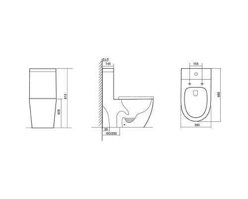 Унитаз моноблок CeramaLux TR2176MN Белый глянцевый с сиденьем Микролифт