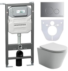 Комплект унитаза с инсталляцией Ceramicanova Balearica CN6000_1001M_1000 с сиденьем Микролифт и клавишей смыва Хром матовый