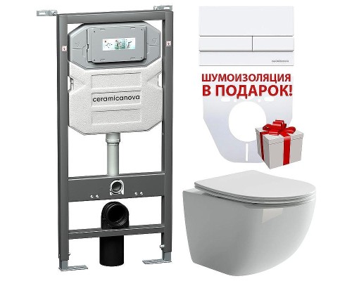 Комплект унитаза с инсталляцией Ceramicanova Forma CN3009_1002W_1000 с сиденьем Микролифт и Белой клавишей смыва