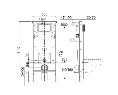 Комплект унитаза с инсталляцией Ceramicanova Metropol CN4002_1001W_1000 с сиденьем Микролифт и Белой клавишей смыва