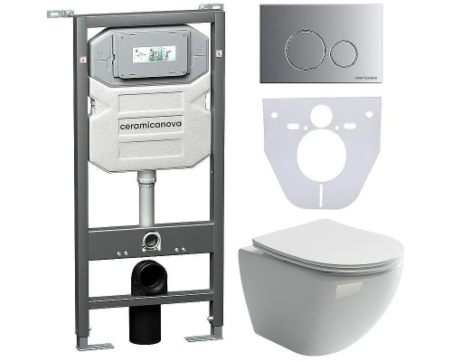 Комплект унитаза с инсталляцией Ceramicanova Metropol CN4002_1001M_1000 с сиденьем Микролифт и клавишей смыва Хром матовый