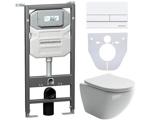 Комплект унитаза с инсталляцией Ceramicanova Metropol CN4002_1002W_1000 с сиденьем Микролифт и Белой клавишей смыва