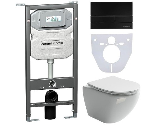Комплект унитаза с инсталляцией Ceramicanova Metropol CN4002_1002B_1000 с сиденьем Микролифт и Черной матовой клавишей смыва