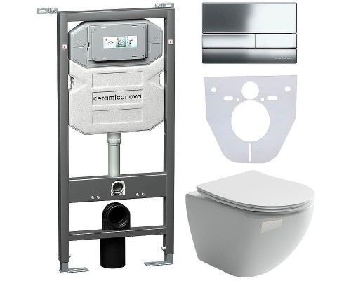Комплект унитаза с инсталляцией Ceramicanova Metropol CN4002_1002CH_1000 с сиденьем Микролифт и клавишей смыва Хром глянцевый
