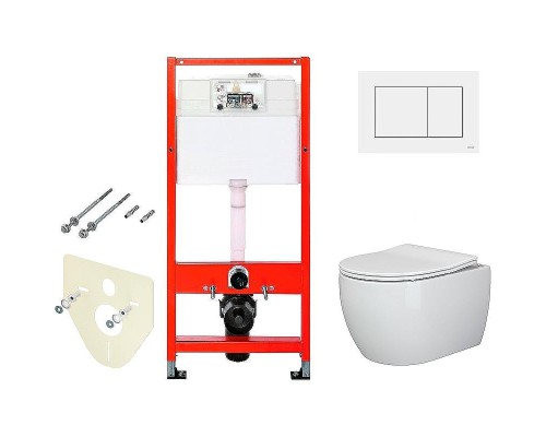Комплект унитаза Ceramicanova Play CN3001 с инсталляцией Tece Base 9400413 с сиденьем Микролифт и Белой клавишей смыва
