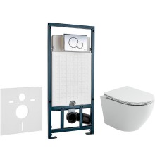 Комплект унитаза Ceramicanova Uno Rimless CN11001 с сиденьем Микролифт и инсталляцией WeltWasser WW Marberg 507 10000005949+10000005952 с клавишей смыва Хром глянцевый