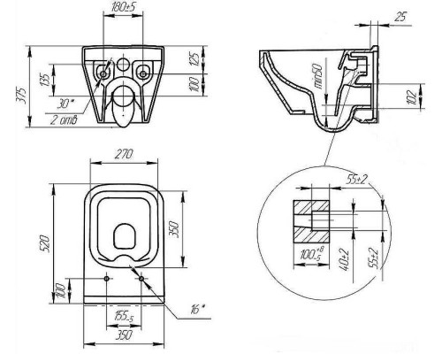 Комплект унитаза с инсталляцией Cersanit Crea Square CO DPL EO slim 63997 с сиденьем Микролифт