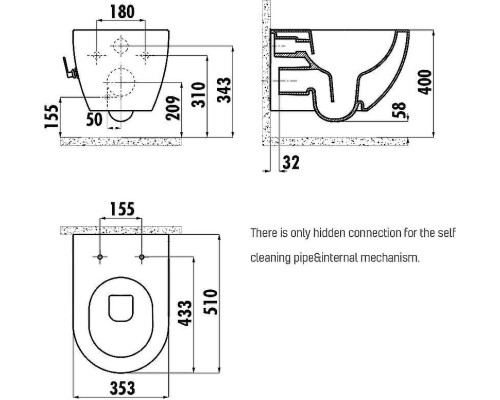 Унитаз биде Creavit Free FE322-34CB00E-0001 подвесной Белый без сиденья