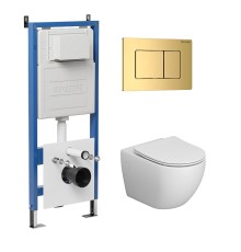 Комплект унитаза с инсталляцией Grossman Classic 97.4411SQ.04.30M цвет Белый с сиденьем с клавишей смыва цвет Золото
