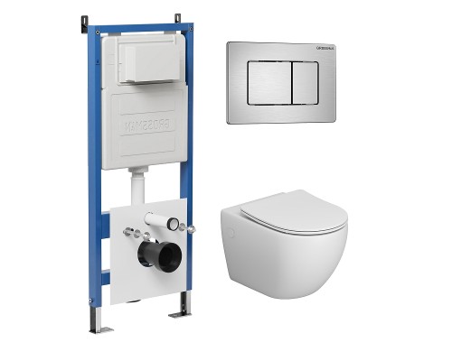 Комплект унитаза с инсталляцией Grossman Classic 97.4411SQ.04.12M цвет Белый с сиденьем с клавишей смыва цвет Хром