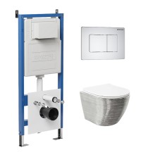 Комплект унитаза с инсталляцией Grossman Classic 97.4455SWS.04.01M цвет Серебро с сиденьем с клавишей смыва цвет Белый